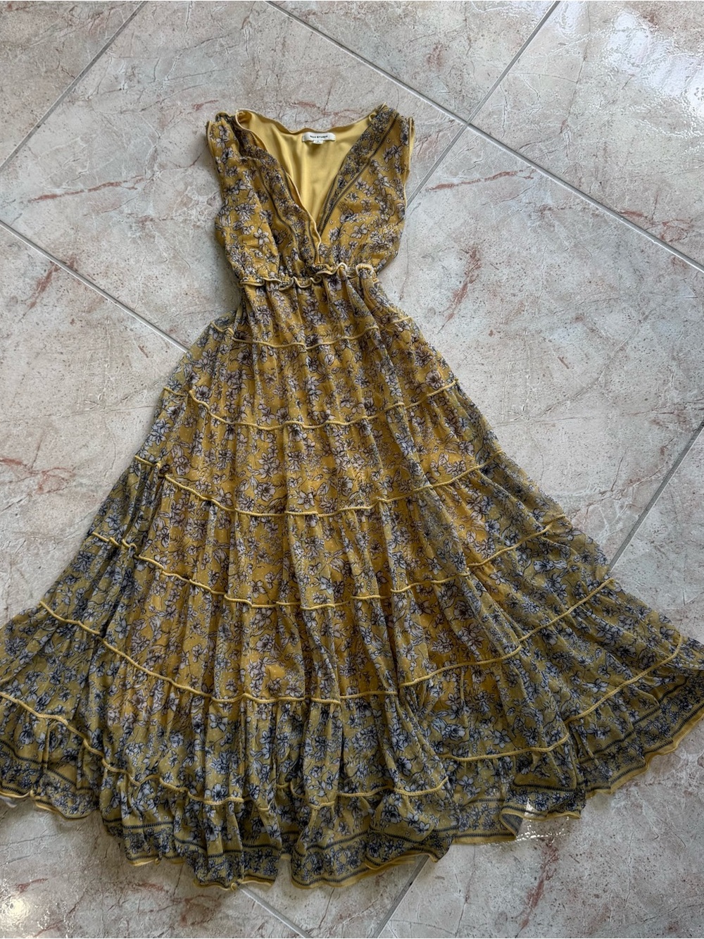 Max Studio Yellow Floral Ruffle Maxi Dress